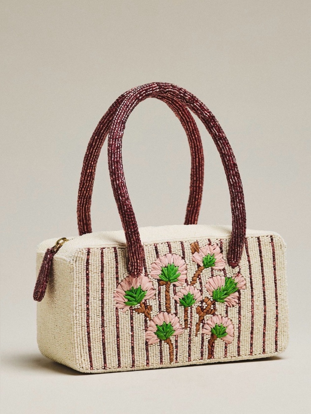 Anthropologie Beaded Box Shape Bag in White Floral NWT